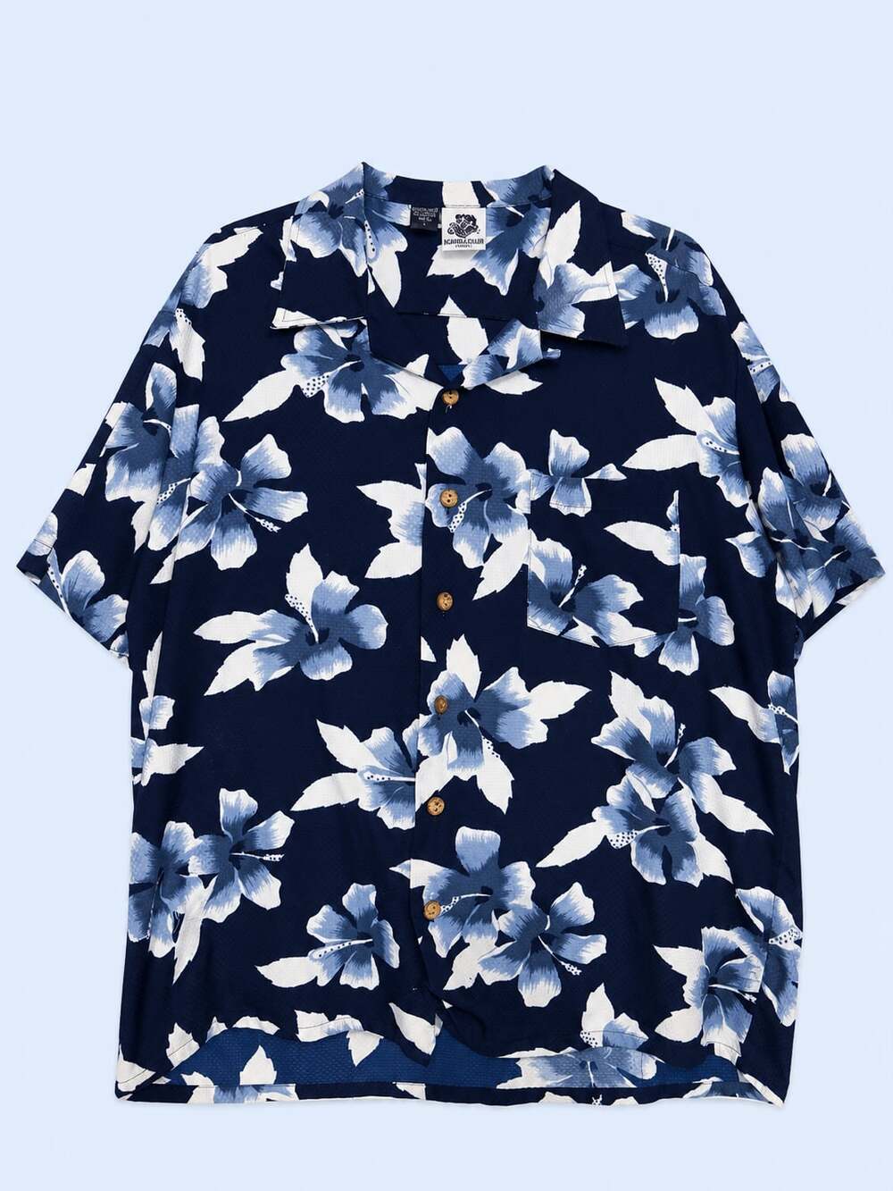 Kennington Ltd. California Vintage Blue Floral Hula Girl Hawaiian Shirt XL